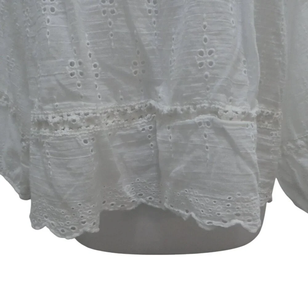 AE American Eagle White Cotton Eyelet Lace Boho Peasant Top Womens Small